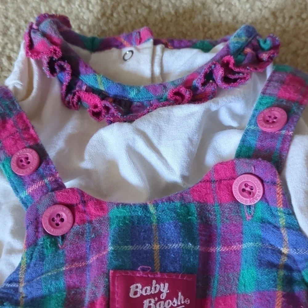 Vintage Baby B'Gosh Plaid Footed Overalls & Matching One Piece Set Size 6-9 M